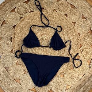 Aerie Navy Ribbed Triangle Bikini Set Size M